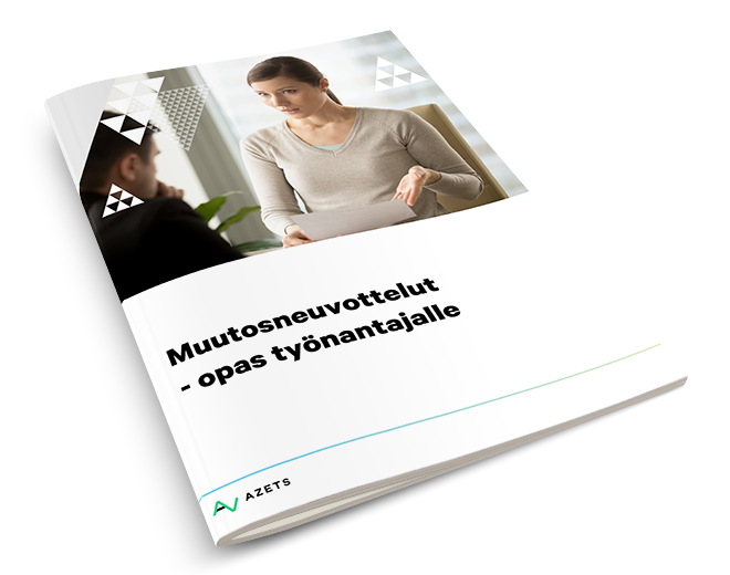 Muutosneuvottelut opas työantajalle -kansi Muutosneuvottelut oppaan kansikuva