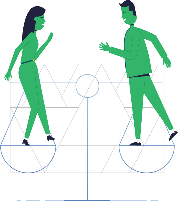 Illustration man and woman balancing in a scale